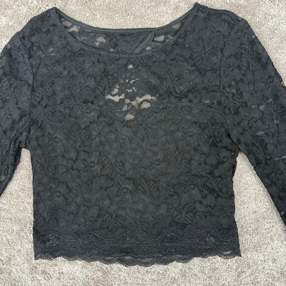 Black Sheer Lace Blouse Long Sleeve Top Size S Goth Glam Romantic Alternative - Picture 2 of 4